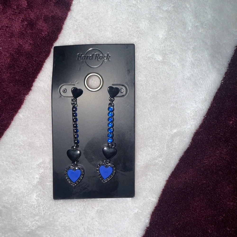 Hard Rock Cafe Black and Blue Heart Drop Earrings